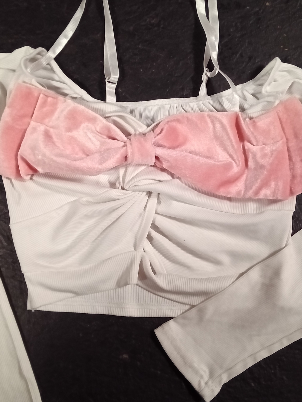 White & Pink Bow-Accent Women's Crop Top